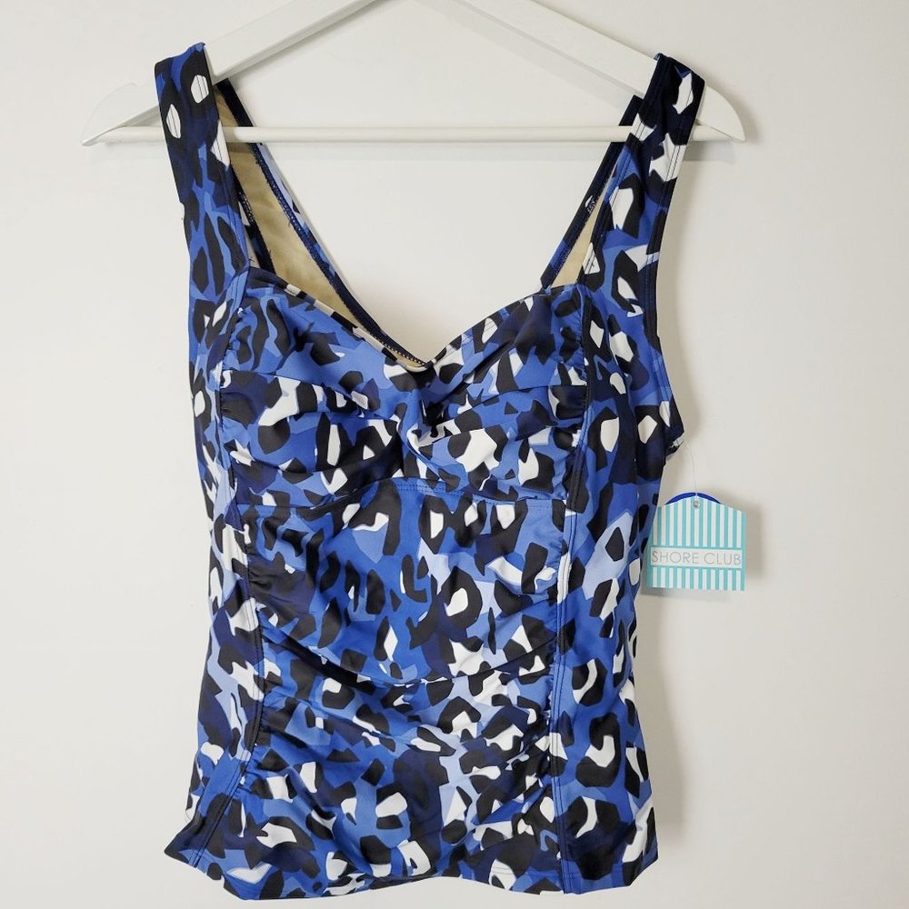 Swimsuits For All Blue Black White Leopard Tankini Top